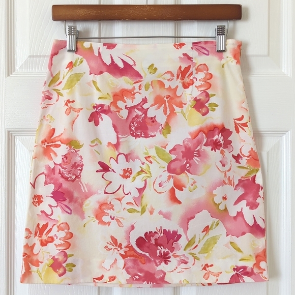 Real Clothes by Saks Fifth Avenue 90's Vintage Floral A-Line Mini Skirt Pink 6 - Picture 1 of 8